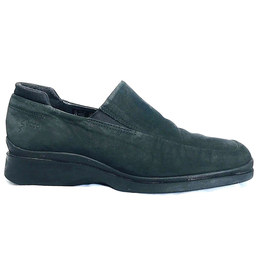 ECCO Shoes Suede Square Toe Black Twist 6 Chunky Slip-On Loafers Office Comfort